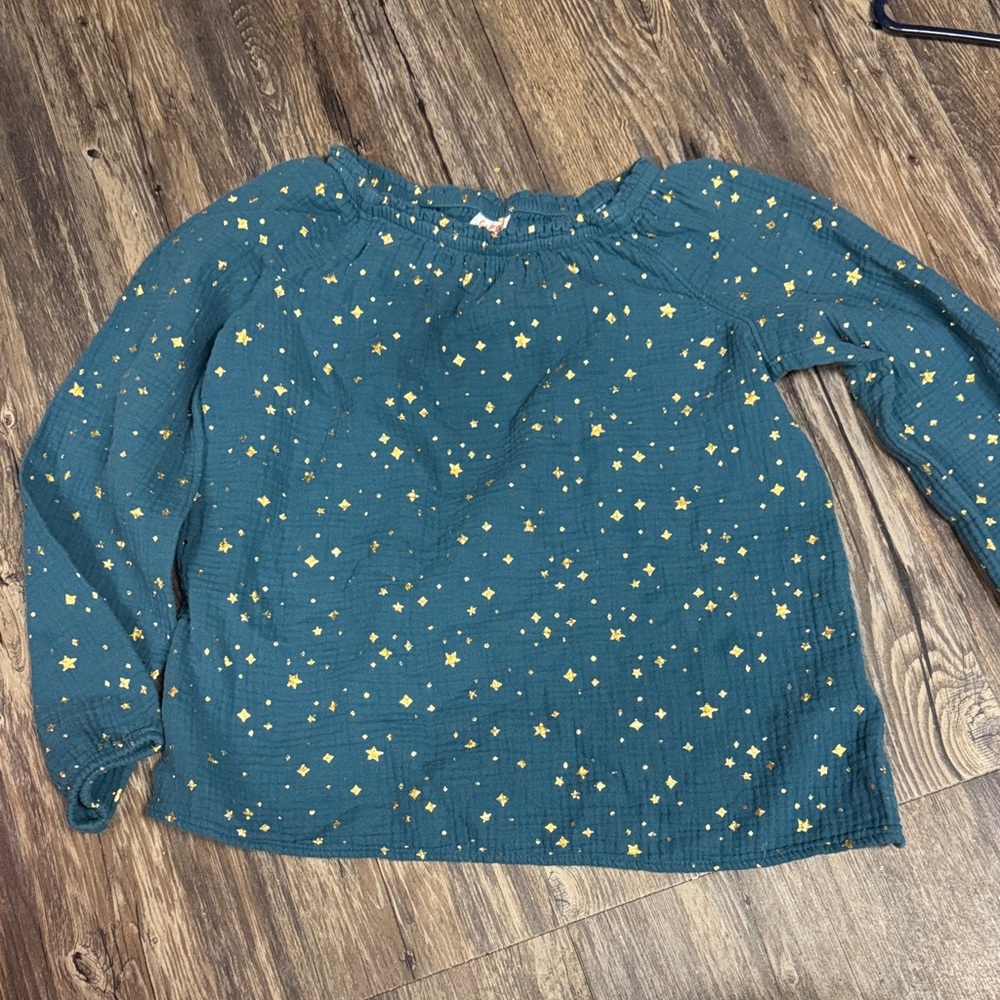 Cat & Jack Teal Long-Sleeve Top with Yellow Star Print